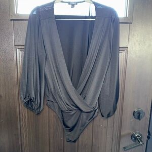 Express Black Sleeve Deep Cut Bodysuit